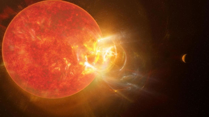 Mô phỏng chớp sáng phun lên từ ngôi sao Proxima Centauri.