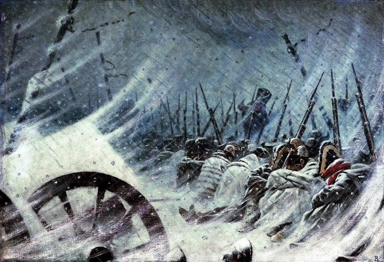 Đội quân của Napoleon co ro trong giá lạnh mùa đông nước Nga. Đội quân của Napoleon co ro trong giá lạnh mùa đông nước Nga.