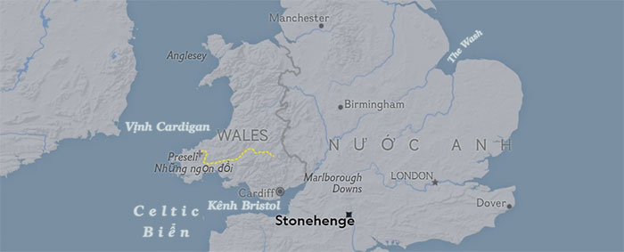 Vị trí của công trình cự thạch Stonehenge trên bản đồ nước Anh.