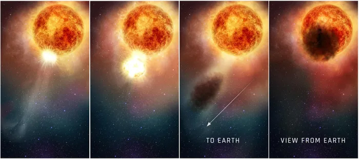 ngoi-sao-betelgeuse-2 Hình ảnh ngôi sao Betelgeuse phát nổ một phần bề mặt, được chụp bởi Kính Viễn vọng Không gian Hubble.
