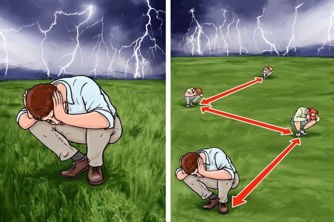 Tránh bị sét đánh giữa cánh đồng