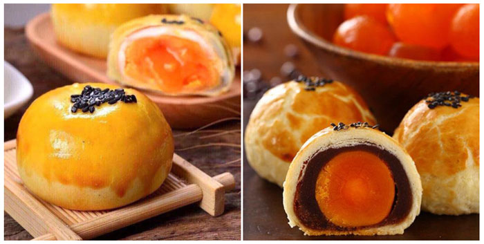 Bánh trung thu với phần nhân trứng muối và trứng chảy